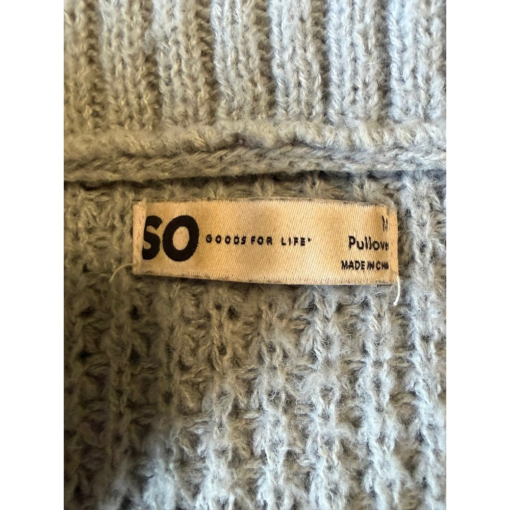 SO Goods For Life Grey White Striped Waffle Knit Quarter Zip Pullover Sweater M - Picture 3 of 3